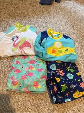 Gymboree Boys Flamingo & Submarine Swim Sets - Pink, Teal, Navy, Yellow